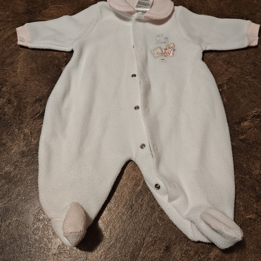 Adorable White and Pink Kids Footie